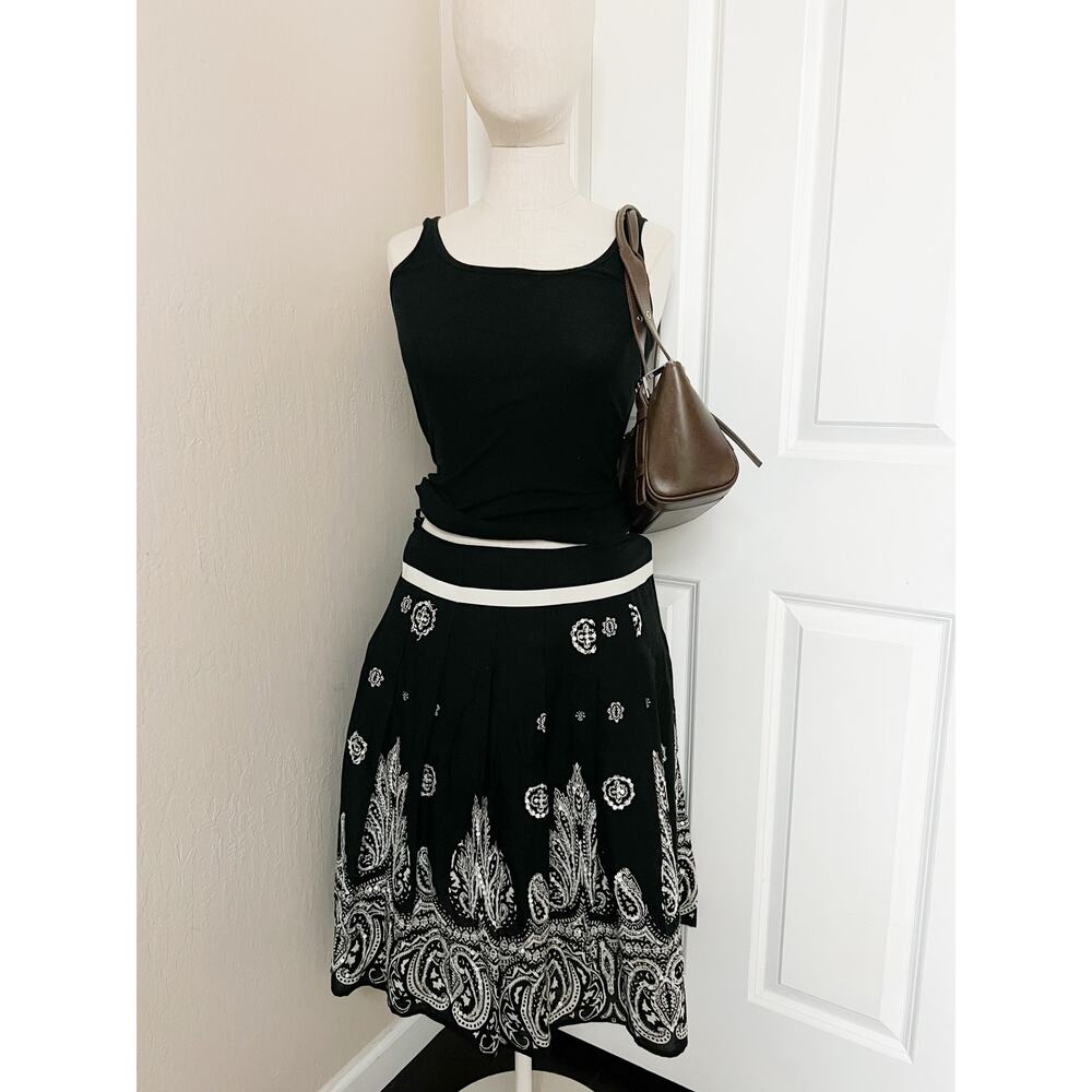 Y2K Skirt Boho Small Cotton Festival Black Sequin Paisley Pleated Dimri Whimsy